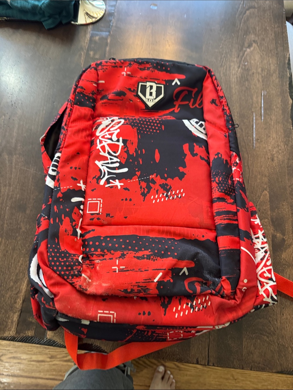 Red & Black Graphic Kids Backpack with Front Pocket